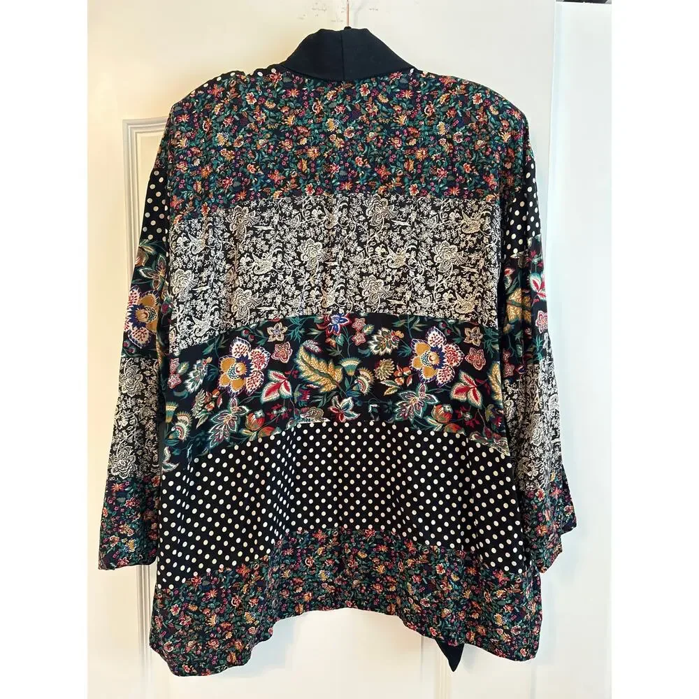 Cabrais Collection Open Front Light Floral Jacket with Polka Dots Size Large - Picture 4 of 5